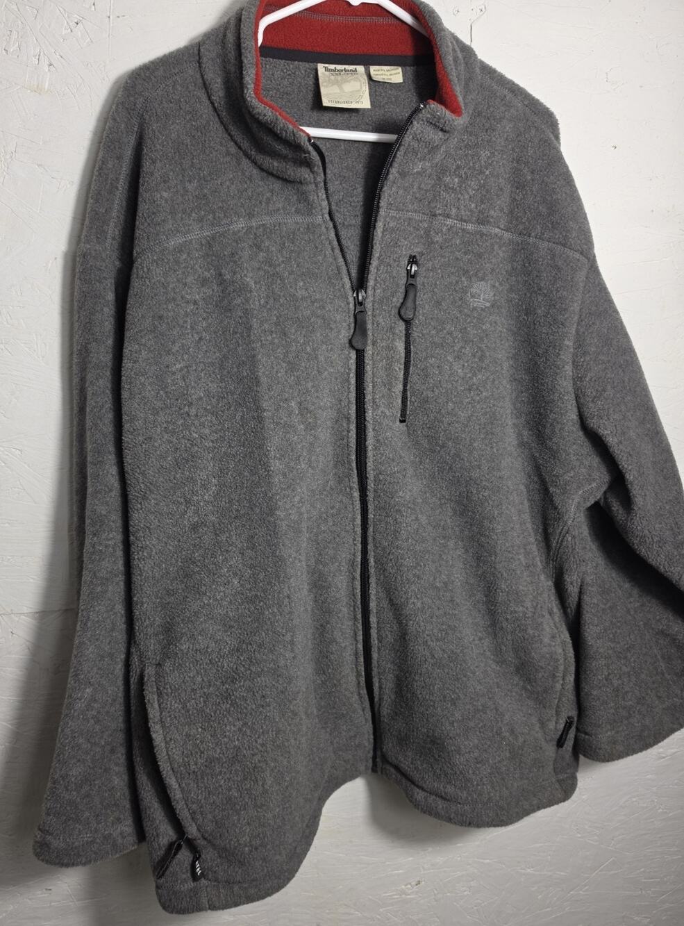 SIZE XXL Timberland Grey Full Zip Fleece Jacket Embroidered Logo Men's Size XXL